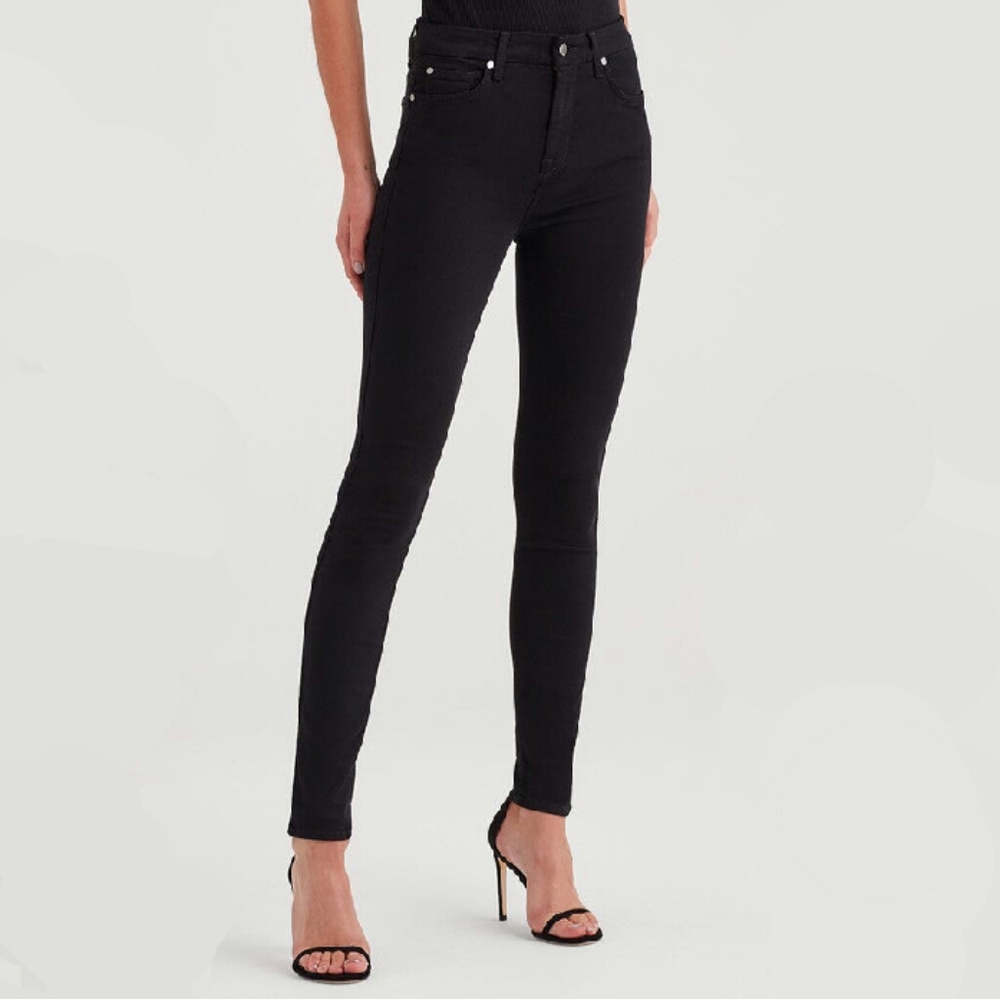 7 For All Mankind 25  High Rise Black Skinny Jeans